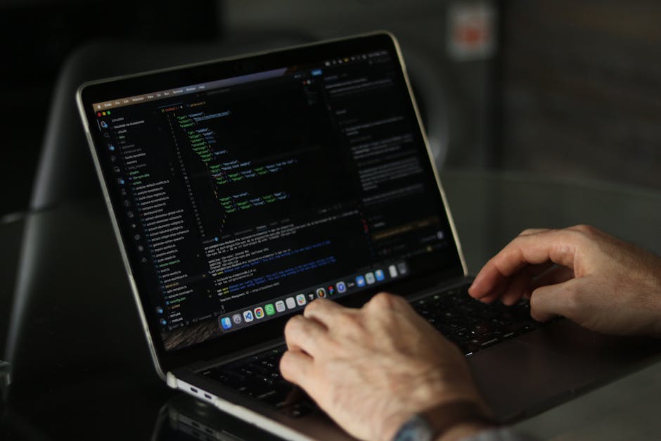 A computer screen displaying a dark-themed code editor with HTML and CSS code visible. The code includes tags such as <DOCTYPE html>, <html>, <head>, <title>, and <body>,
